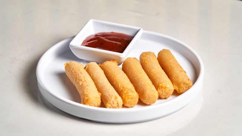 Mozzarella sticks with golden crispy breading
