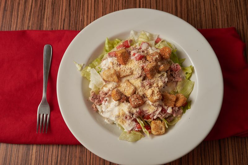 Caesar salad with romaine lettuce and croutons