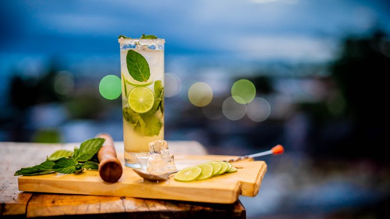 Freshly squeezed lemonade with mint leaves